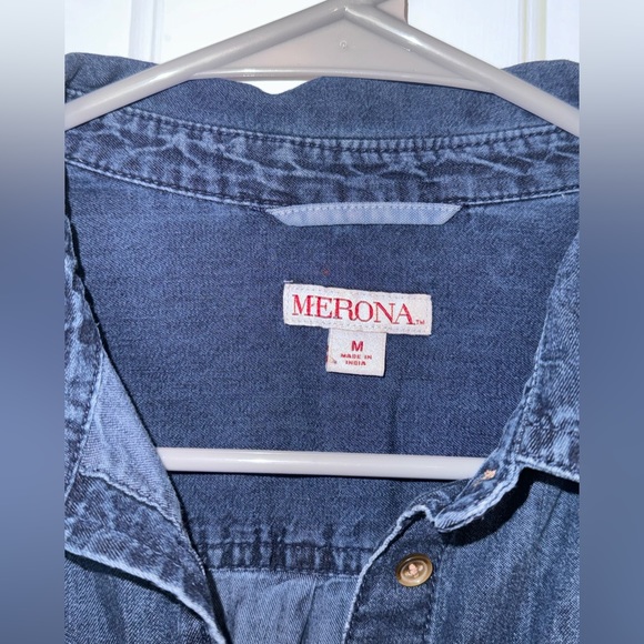 Merona women’s Blue Jean button up shirt with long sleeves and pockets Size M - Picture 6 of 12